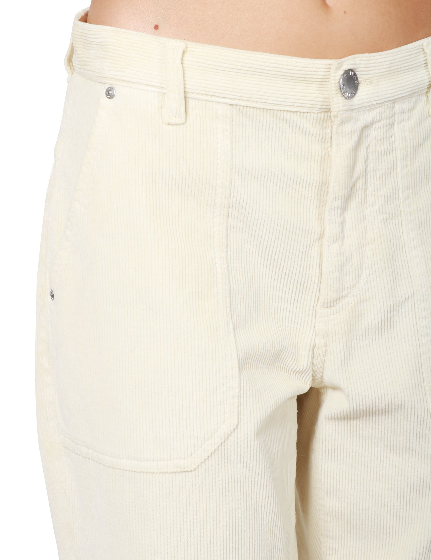 PANTALONE DONNA PINKO BIANCO LATTE MODELLO CHINO A GAMBA DRITTA IN VELLUTO MILLERIGHE CON COSTINE SOTTILI