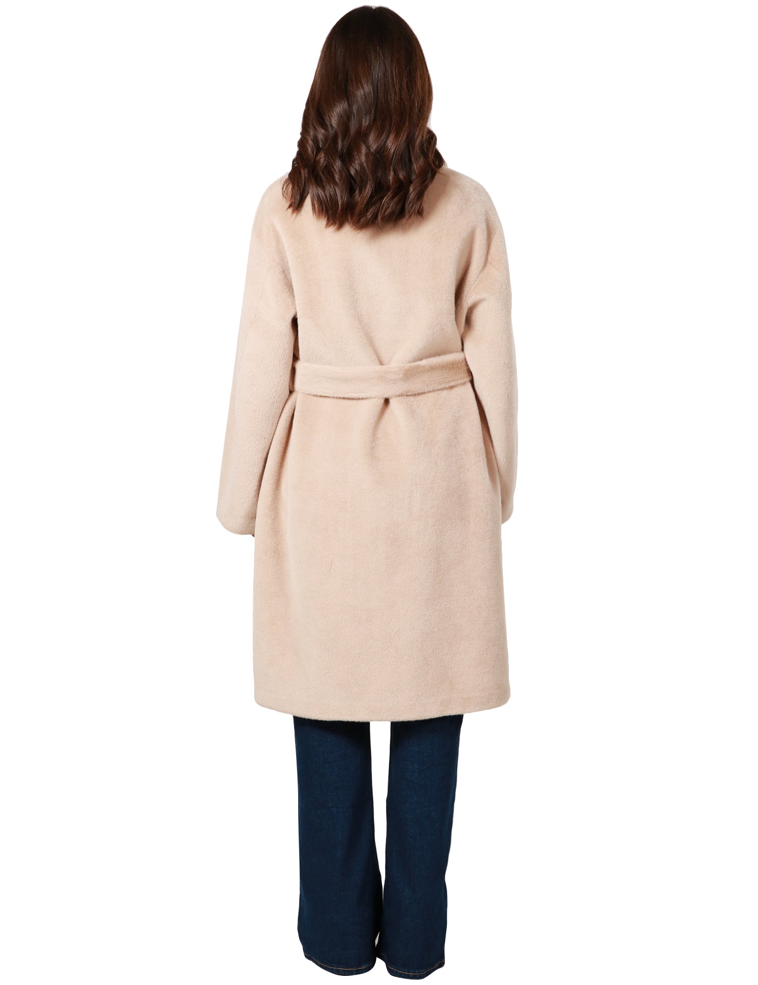 CAPPOTTO DONNA PINKO BEIGE LUNGO AL GINOCCHIO IN TESSUTO EFFETTO PELLICCIA A PELO CORTO CON COLLETTO A CAMICIA, BOTTONI E CINTURA IN VITA