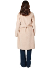 CAPPOTTO DONNA PINKO BEIGE LUNGO AL GINOCCHIO IN TESSUTO EFFETTO PELLICCIA A PELO CORTO CON COLLETTO A CAMICIA, BOTTONI E CINTURA IN VITA