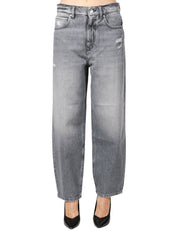 JEANS DONNA PINKO DENIM GRIGIO A VITA BASSA E GAMBA LEGGERMENTE ARROTONDATA EGG-FIT CON PICCOLI STRAPPI DAVANTI