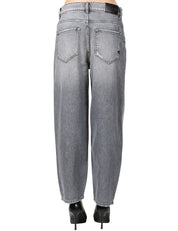 JEANS DONNA PINKO DENIM GRIGIO A VITA BASSA E GAMBA LEGGERMENTE ARROTONDATA EGG-FIT CON PICCOLI STRAPPI DAVANTI