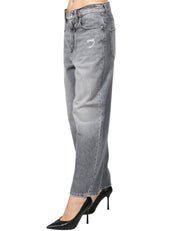 JEANS DONNA PINKO DENIM GRIGIO A VITA BASSA E GAMBA LEGGERMENTE ARROTONDATA EGG-FIT CON PICCOLI STRAPPI DAVANTI