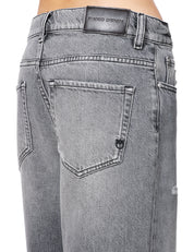 JEANS DONNA PINKO DENIM GRIGIO A VITA BASSA E GAMBA LEGGERMENTE ARROTONDATA EGG-FIT CON PICCOLI STRAPPI DAVANTI