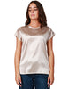 Blusa donna pinko beige a manica corta e scollo tondo in satin di misto seta stretch