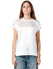 BLUSA DONNA PINKO NEVE A MANICA CORTA E SCOLLO TONDO IN SATIN DI MISTO SETA STRETCH