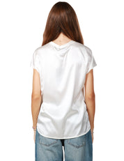 BLUSA DONNA PINKO NEVE A MANICA CORTA E SCOLLO TONDO IN SATIN DI MISTO SETA STRETCH