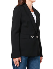 GIACCA BLAZER DONNA PINKO NERA DOPPIOPETTO CON BOTTONI IN METALLO A FORMA DI NODO E TASCHE CON PATTA, IN TESSUTO CADY TECNICO