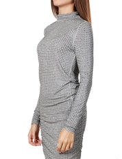 MAGLIA DONNA PINKO GRIGIO CHIARO A MANICA LUNGA CON STRASS IN TONO APPLICATI ALL OVER IN JERSEY MODAL STRETCH A COLLO ALTO