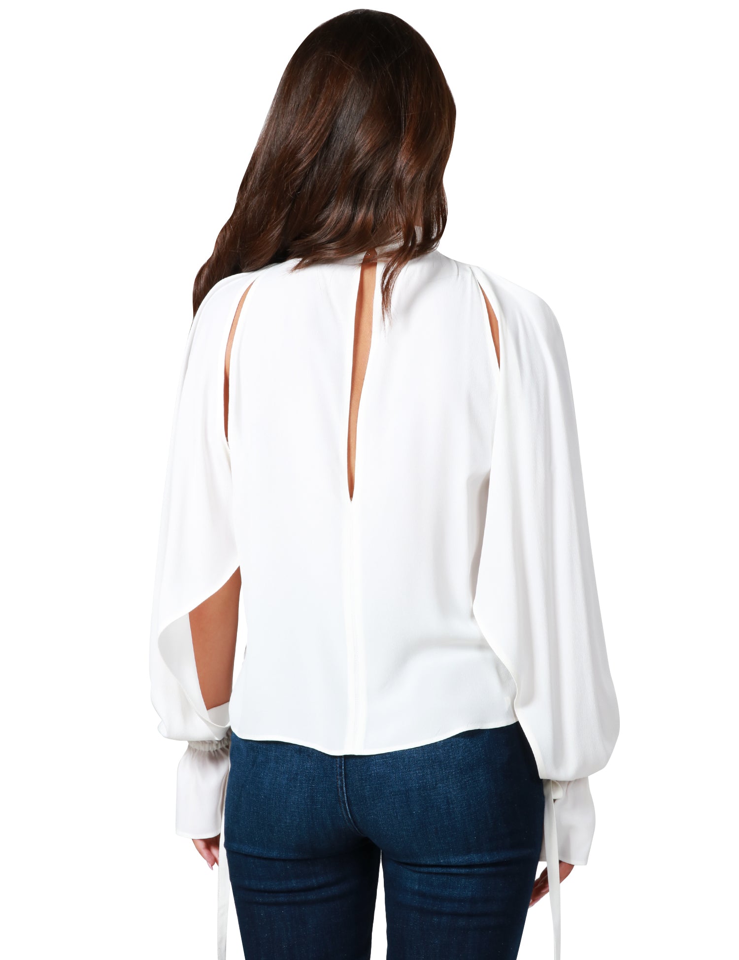 BLUSA DONNA PINKO VANIGLIA CIN COLLETTO IN PIEDI, CUT-OUT DAVANTI E MANICHE CON VOLANT APERTE, IN CRèPE DE CHINE MISTO SETA