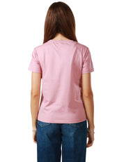 T-SHIRT DONNA PINKO NAMBRONE ROSA CON LOGO LOVE BIRDS IN PIETRE E STRASS SUL PETTO