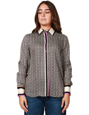 CAMICIA DONNA PINKO NERA A MANICA LUNGA CON STAMPA FOULARD DAL MOTIVO GEOMETRICO IN TWILL FLUIDO DI VISCOSA