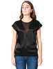 Blusa donna pinko nera in lucido tessuto satin con manica ad aletta e inserto in georgette semitrasparente davanti