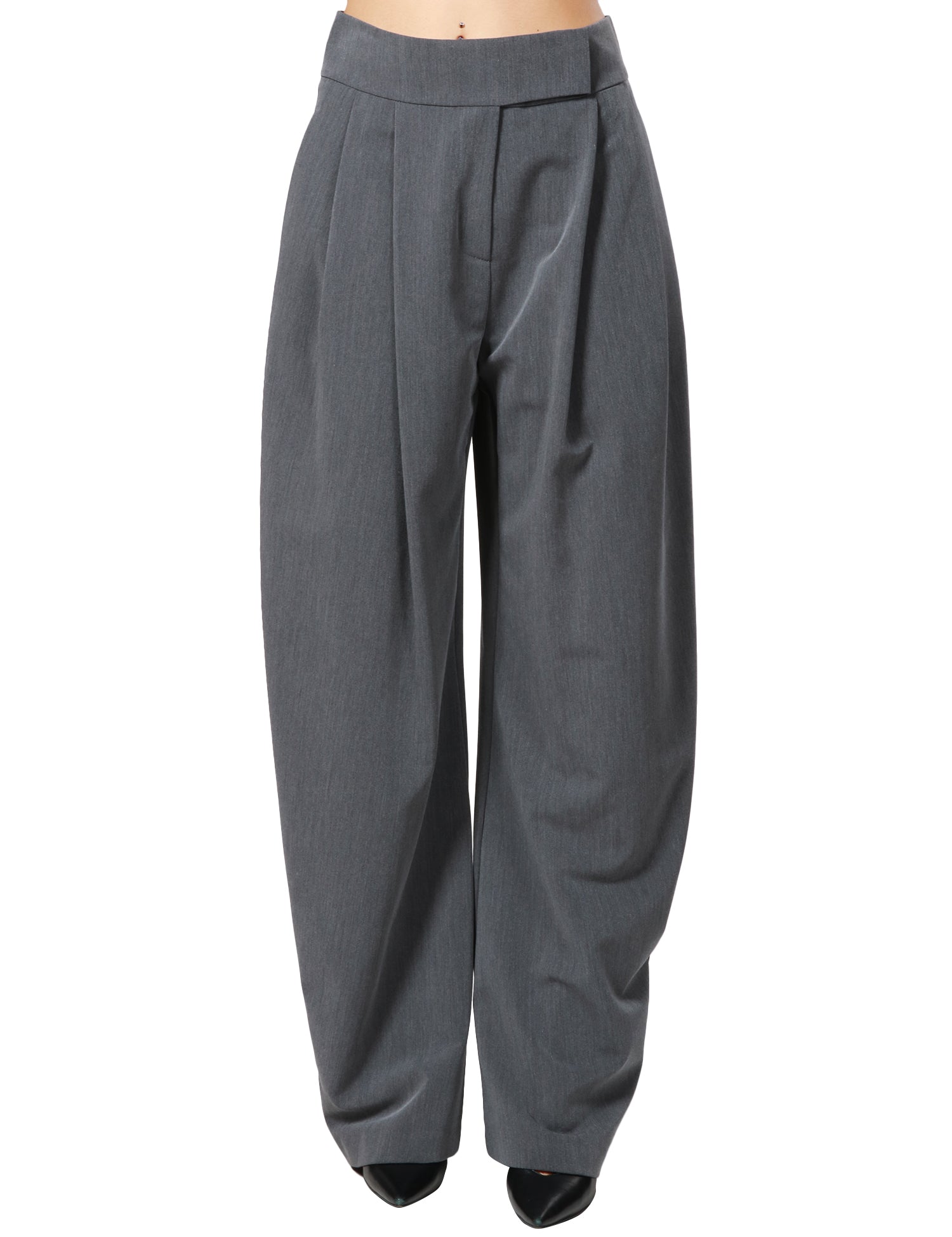 PANTALONE DONNA PINKO GRIGIO CON GAMBA AMPIA E LEGGERMENTE CURVA IN TESSUTO FLUIDO DI MISTO VISCOSA STRETCH