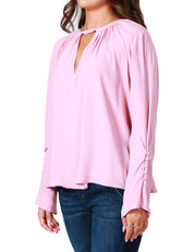 BLUSA DONNA PINKO ROSA ANTICO CON APERTURA A V DAVANTI E MANICHE RAGLAN IN CRèPE DE CHINE MISTO SETA