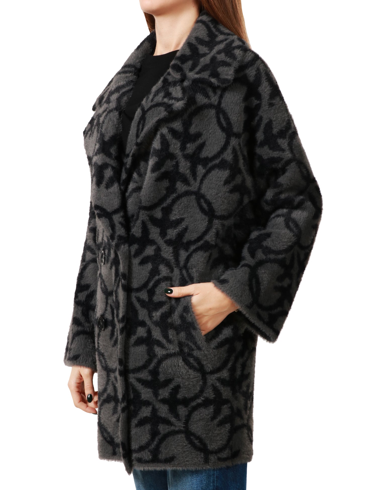 CAPPOTTO DONNA PINKO TORO GRIGIO/NERO DOPPIOPETTO IN SIMILPELLICCIA LOGATA