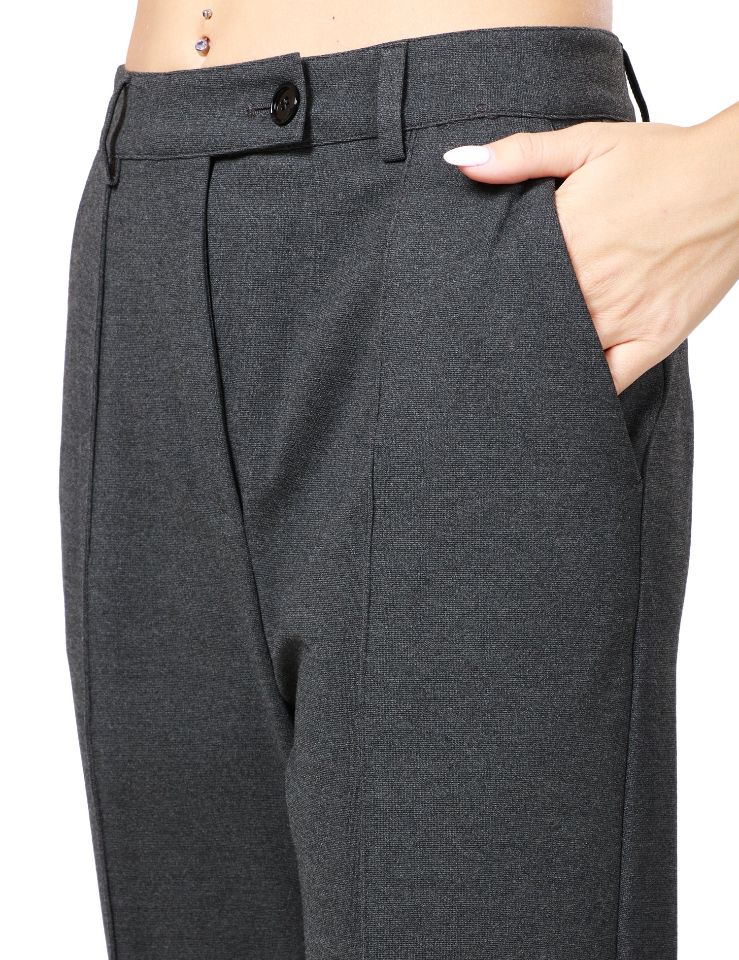 PANTALONE DONNA PINKO GRIGIO A SIGARETTA IN FLANELLA DI MISTO LANA CON TEXTURE SALE E PEPE