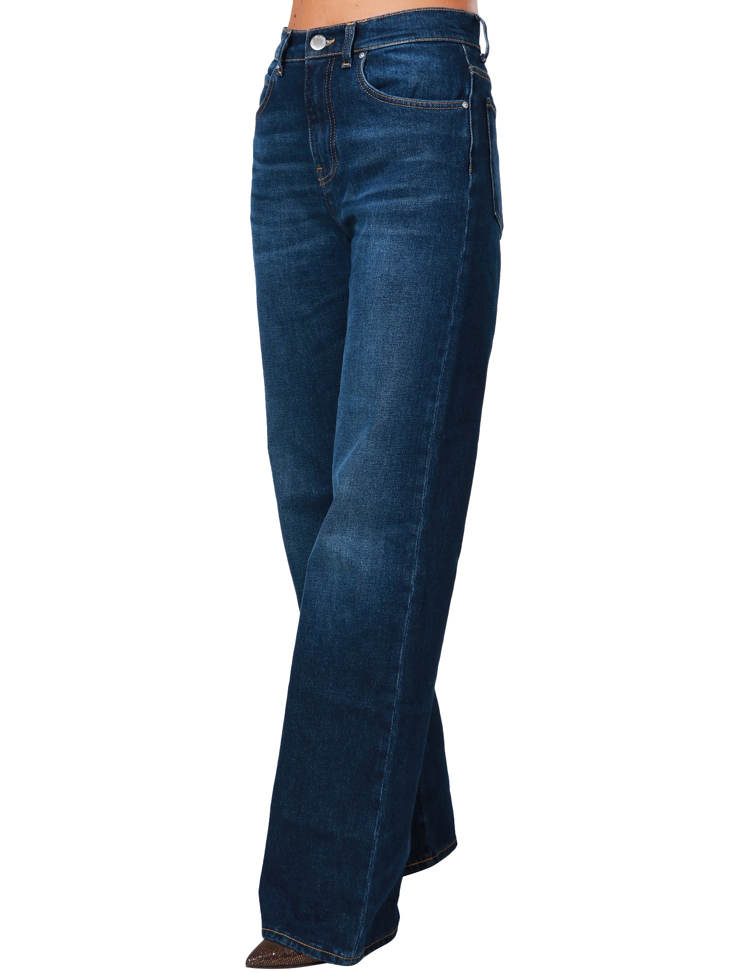 JEANS DONNA PINKO DENIM BLUE VINTAGE A GAMBA AMPIA E VITA BASSA