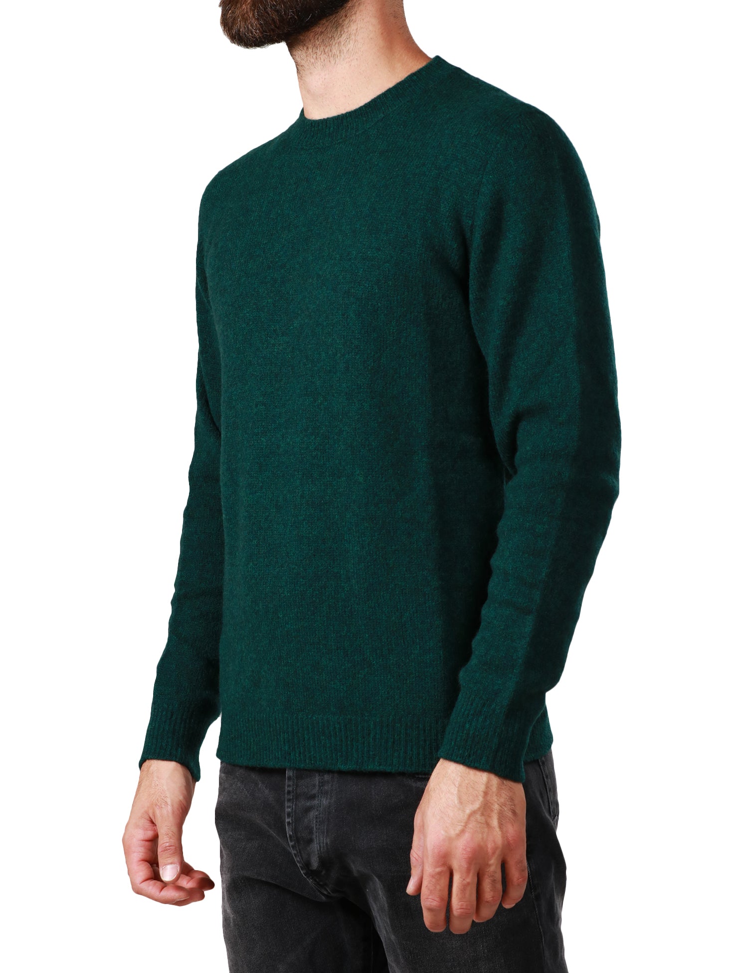 MAGLIONE UOMO ROBERTO COLLINA VERDE GIROCOLLO CON POLSI E FONDI A COSTINE IN LANA DI CAMMELLO