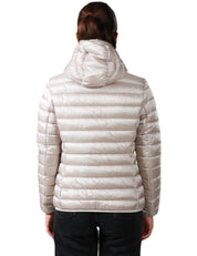 PIUMINO DONNA SAVE THE DUCK ALEXIS BEIGE CON ZIP E CAPPUCCIO IN NYLON TRAPUNTATO