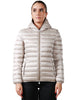 Piumino donna save the duck alexis beige con zip e cappuccio in nylon trapuntato