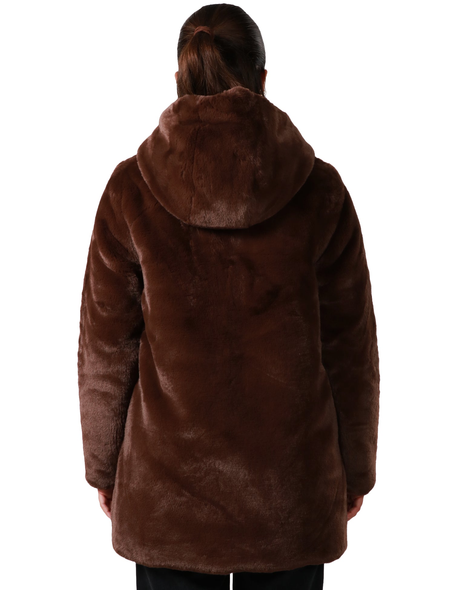 PIUMINO DONNA SAVE THE DUCK BRIDGET TEDDY BROWN LUNGO REVERSIBILE CON ZIP E CAPPUCCIO