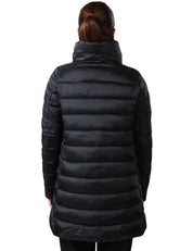 PIUMINO DONNA SAVE THE DUCK LYDIA NERO LUNGO CON ZIP E COLLO A VULCANO IN NYLON TRAPUNTATO IDROREPELLENTE