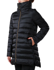 PIUMINO DONNA SAVE THE DUCK LYDIA NERO LUNGO CON ZIP E COLLO A VULCANO IN NYLON TRAPUNTATO IDROREPELLENTE