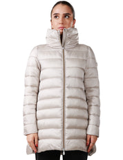 PIUMINO DONNA SAVE THE DUCK LYDIA BEIGE CON ZIP E COLLO A VULCANO IN NYLON TRAPUNTATO IDROREPELLENTE