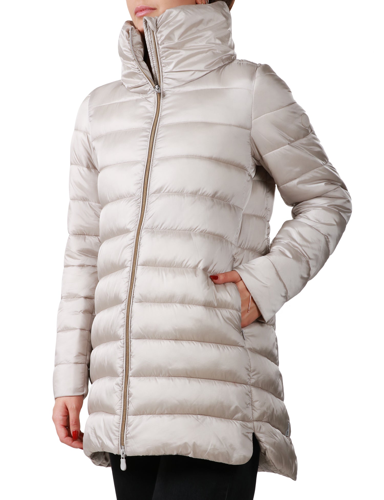 PIUMINO DONNA SAVE THE DUCK LYDIA BEIGE CON ZIP E COLLO A VULCANO IN NYLON TRAPUNTATO IDROREPELLENTE