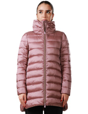 PIUMINO DONNA SAVE THE DUCK LYDIA ROSA LUNGO CON ZIP E COLLO A VULCANO IN NYLON IDROREPELLENTE