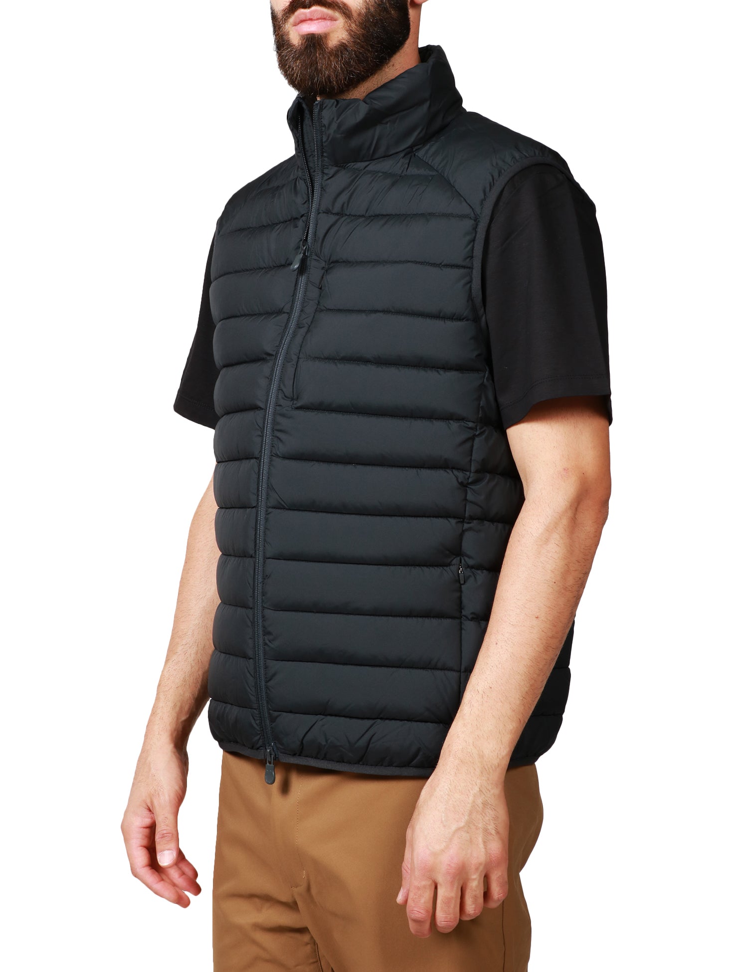 GILET UOMO SAVE THE DUCK RHUS BLU/BLACK IN NYLON IDROREPELLENTE COLLO IN PIEDI E ZIP CON TASCHE LATERALI IN POLIESTERE RICICLATO