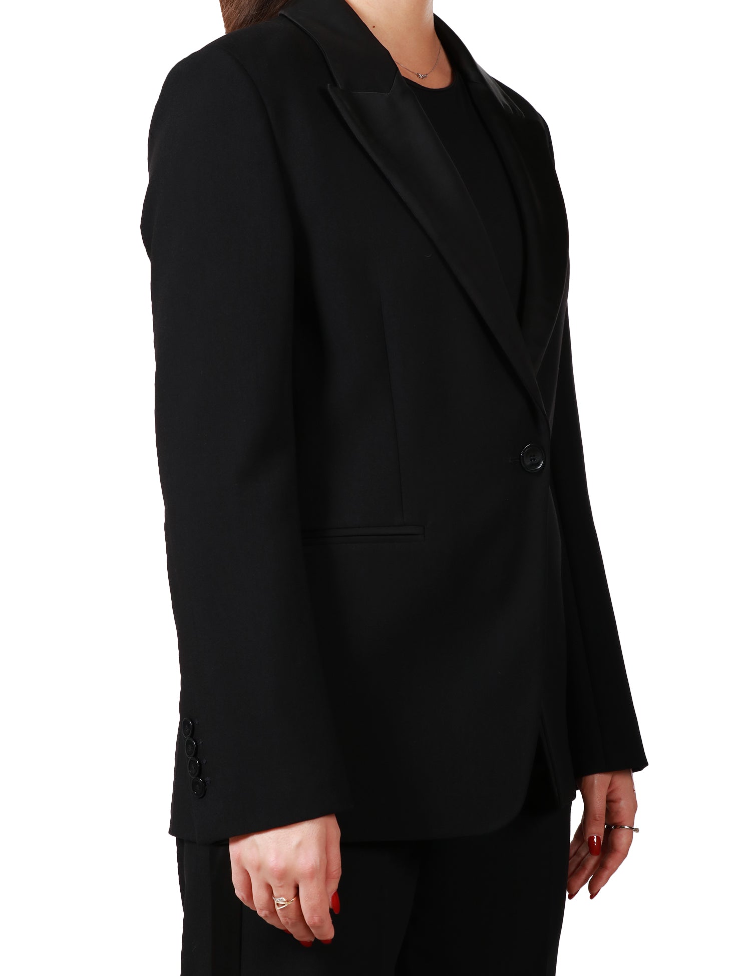 TAILLEUR DONNA NERO SEVENTY COMPOSTO DA GIACCA MONOPETTO E PANTALONE DRITTO SLIM IN DOPPIO POLY BISTRETCH