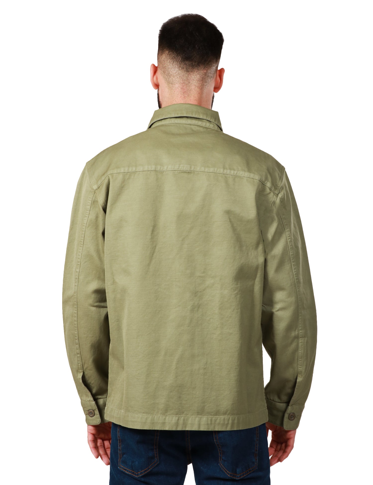 CAMICIA UOMO TELA GENOVA VERDE MILITARE CON TASCONI DAVANTI IN 100%COTONE