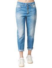 JEANS DONNA DONDUP KOONS LAVAGGIO CHIARO CON BOTTONI GIOIELLO A GAMBA DRITTA