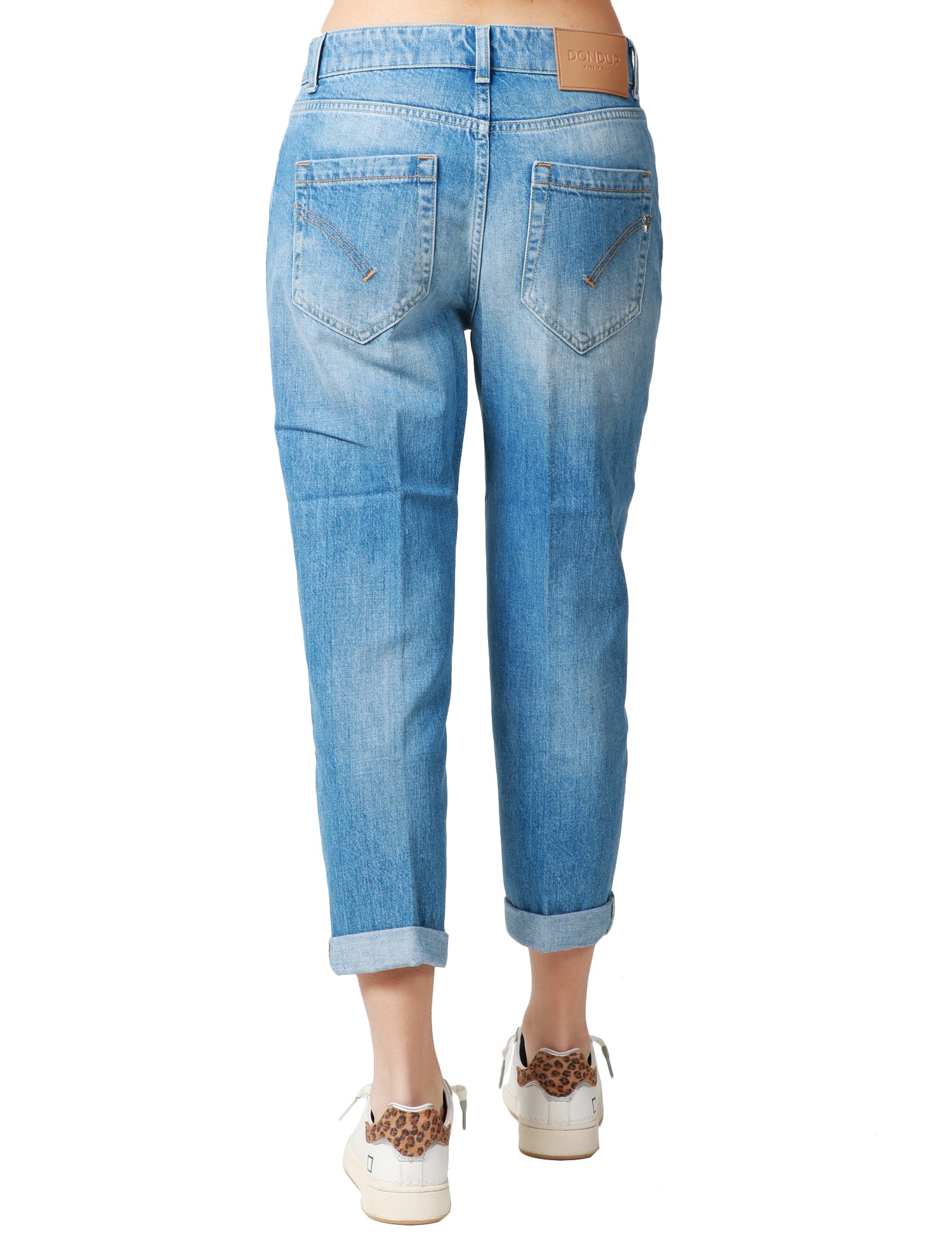 JEANS DONNA DONDUP KOONS LAVAGGIO CHIARO CON BOTTONI GIOIELLO A GAMBA DRITTA