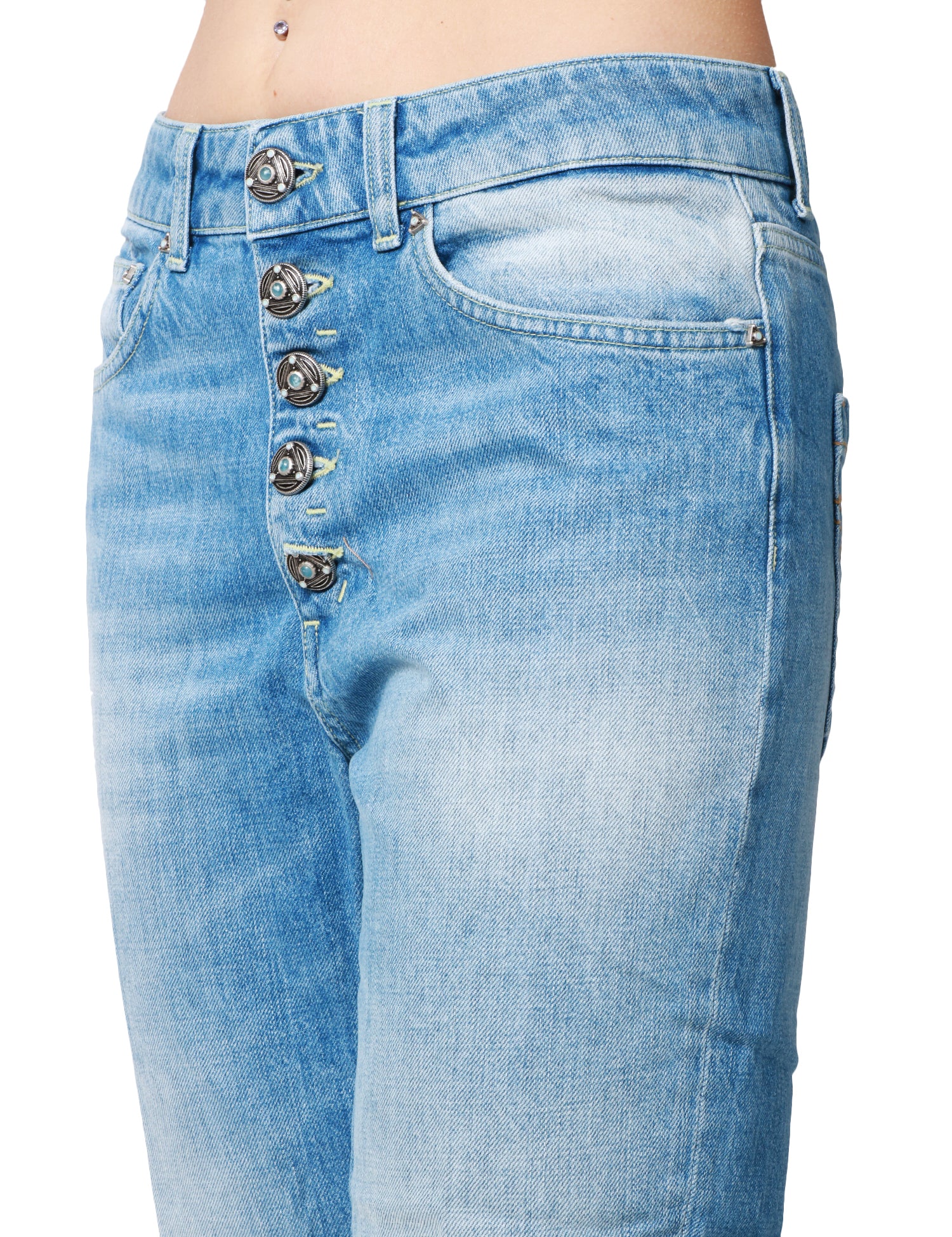 JEANS DONNA DONDUP KOONS LAVAGGIO CHIARO CON BOTTONI GIOIELLO A GAMBA DRITTA