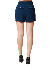 SHORTS DONNA ELISABETTA FRANCHI BLU OLTREMARE CON MORSETTO IN METALLO DORATO SULLA VITA E PATTE SUL RETRO