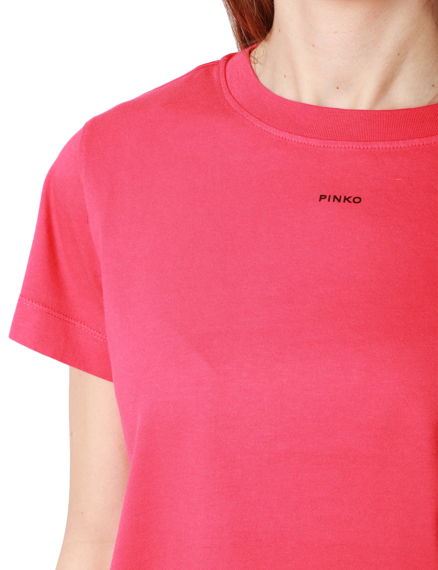 T-SHIRT DONNA PINKO BASICO ROSSA IN JERSEY CON STAMPA LOGO SUL PETTO