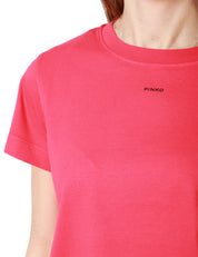 T-SHIRT DONNA PINKO BASICO ROSSA IN JERSEY CON STAMPA LOGO SUL PETTO